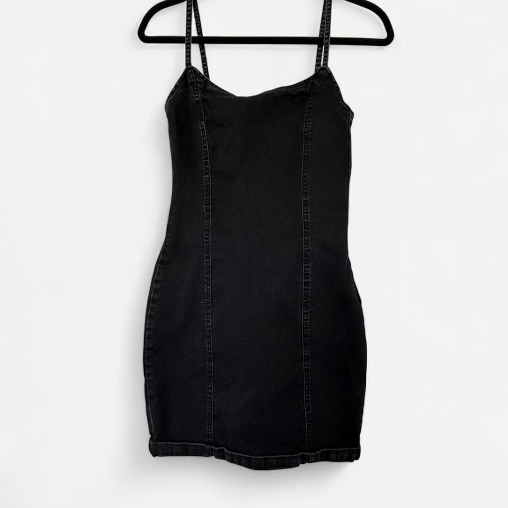 Black Denim Mini Slip Dress - Classic Women's Little Black Dress